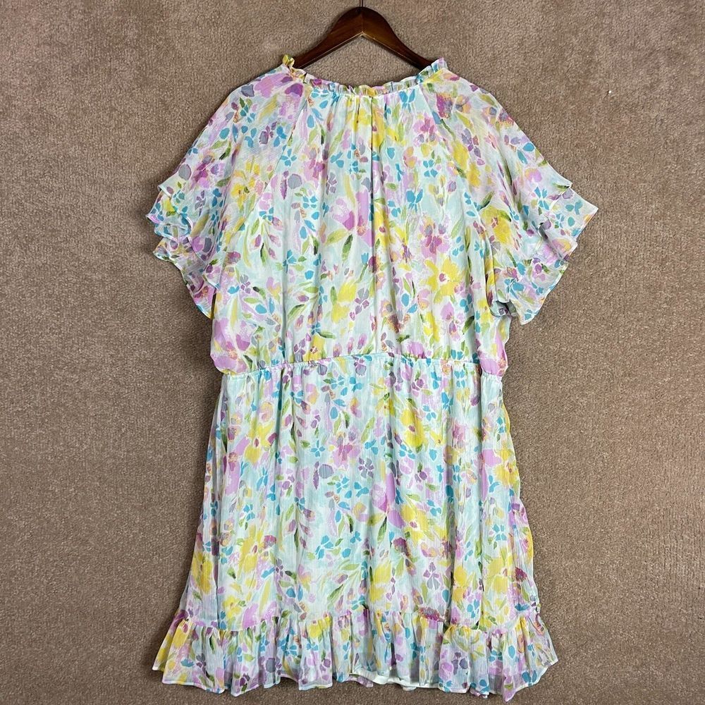 LC Lauren Conrad Fit & Flare Dress Womens Plus 3X Multi Ruffle Floral Georgette - Picture 11 of 12